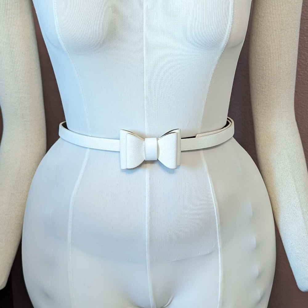 White Tatyana Vegan Leather Pinup Bow Belt
